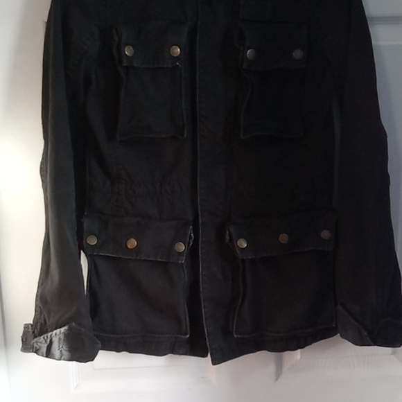 Womens TNA Military Jacket Size Small Cotton Army Cargo Coat Black Retro - Picture 8 of 16